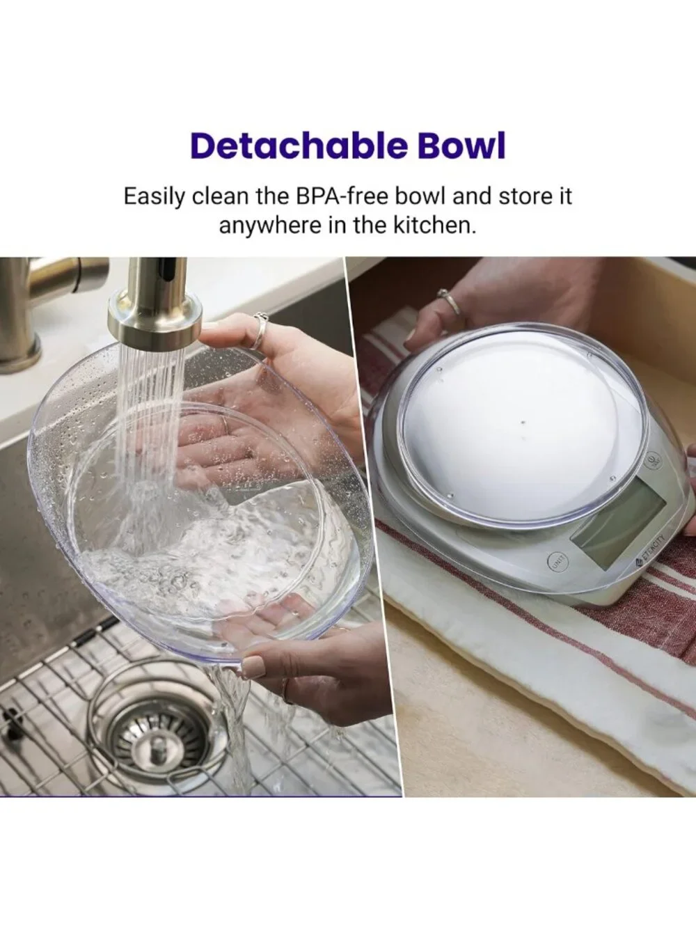 Digital Kitchen Scale with Removable Bowl, 11lb Capacity for Baking & Meal Prep
